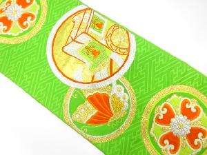 アンティーク　丸紋に御所車・蝶模様織り出し袋帯(材料)